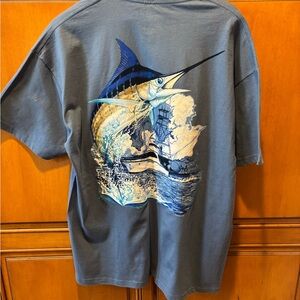 *NWT* Guy Harvey Marlin Boat Slate Blue Pocket Tee. Size:XL